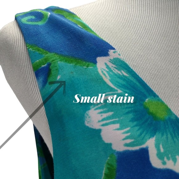 Vintage 90s Big Hed Mini Tank Dress Size L Blue Floral Rayon Empire Waist A Line - Picture 7 of 10